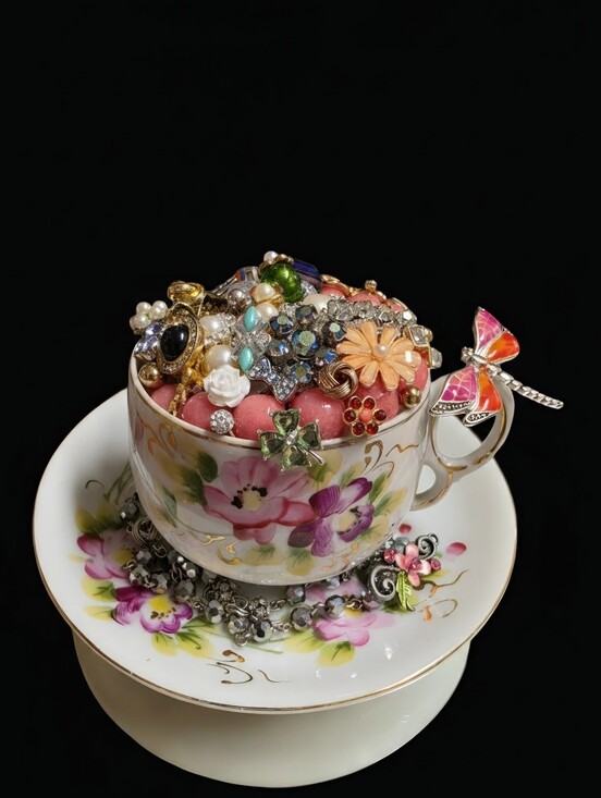 Hand Crafted Other - Handmade Recycled Jewelry Floral Teacup Art Decor